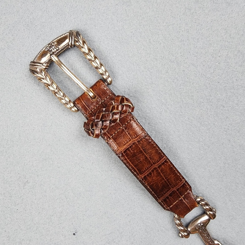 Brighton Belt Womens Small Brown Croc Embossed Leather Horsebit Silver Buckle - Picture 8 of 9